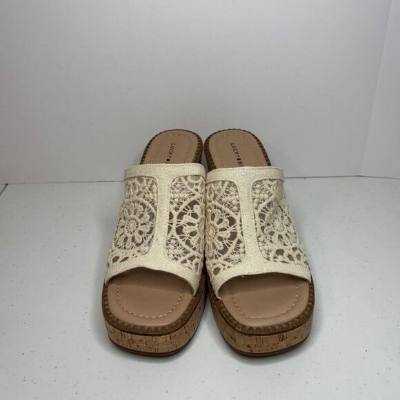 Lucky Brand Women's Talvy Macrame Platform Sandals Slides Cork Lace Womens - Picture 7 of 9